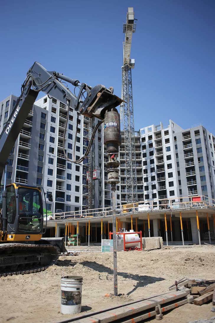 EBS Geostructural installs Chance square shaft helical piles for a portion of the deep foundation requirements at the Northview Apartments development in Kitchener