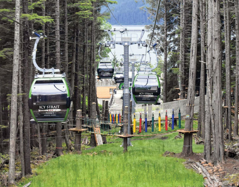 Transporter gondola's above construction site