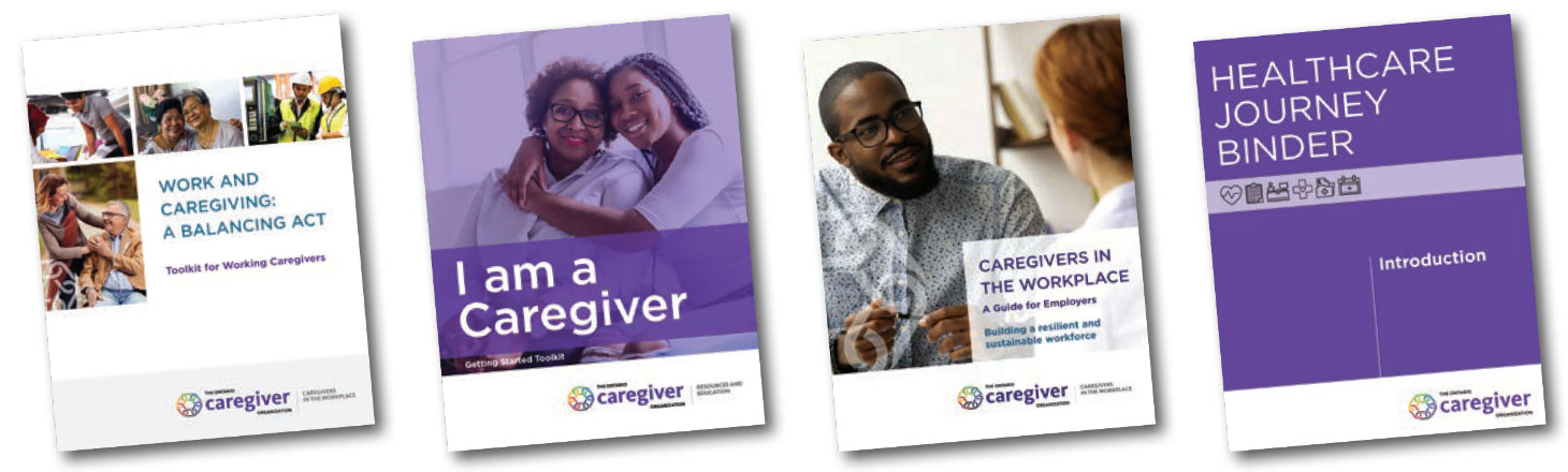 Covers of various Ontario Caregiver Organization (OCO) studies and reports.