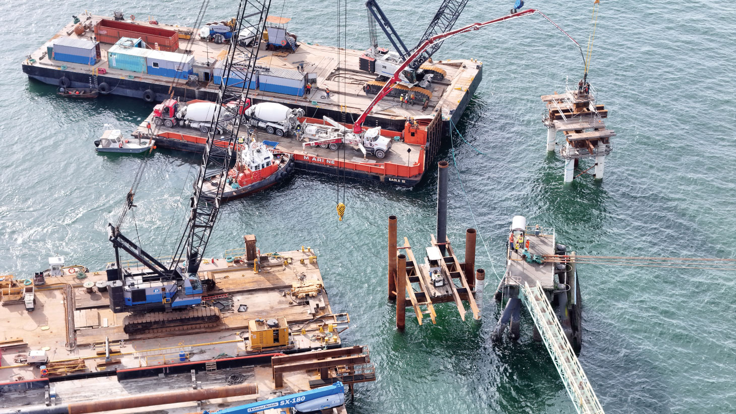 Heavy equipment on barge