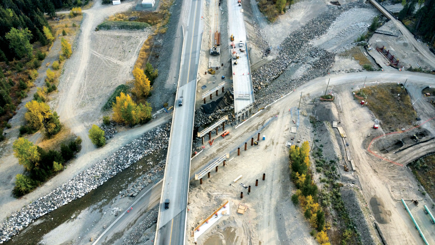 Overhead view of highway construction