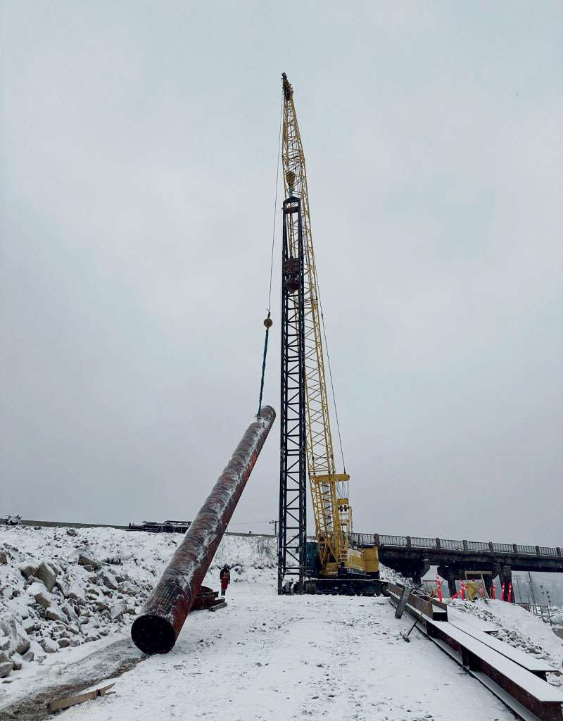 Installing piles on snow-covered ground