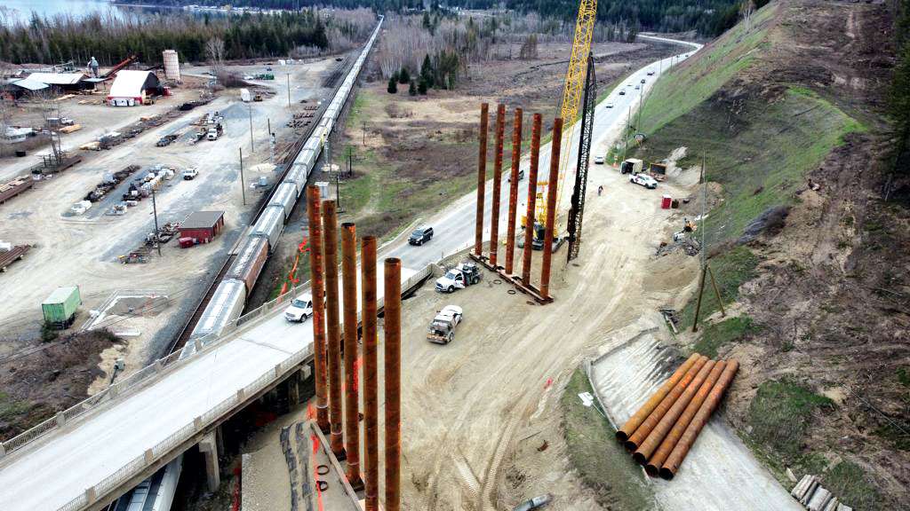 Aerial view of installed piles