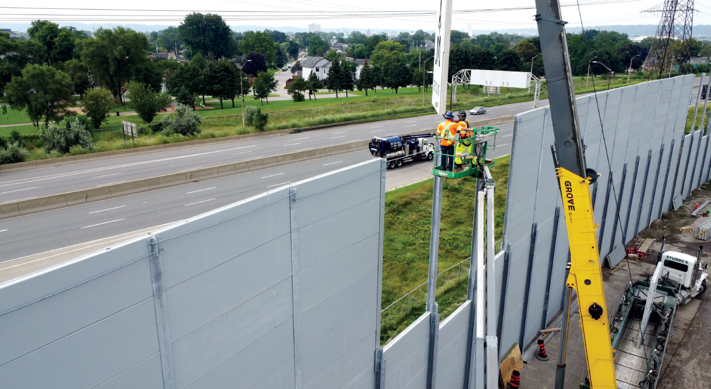 Sound barrier wall mid-construction