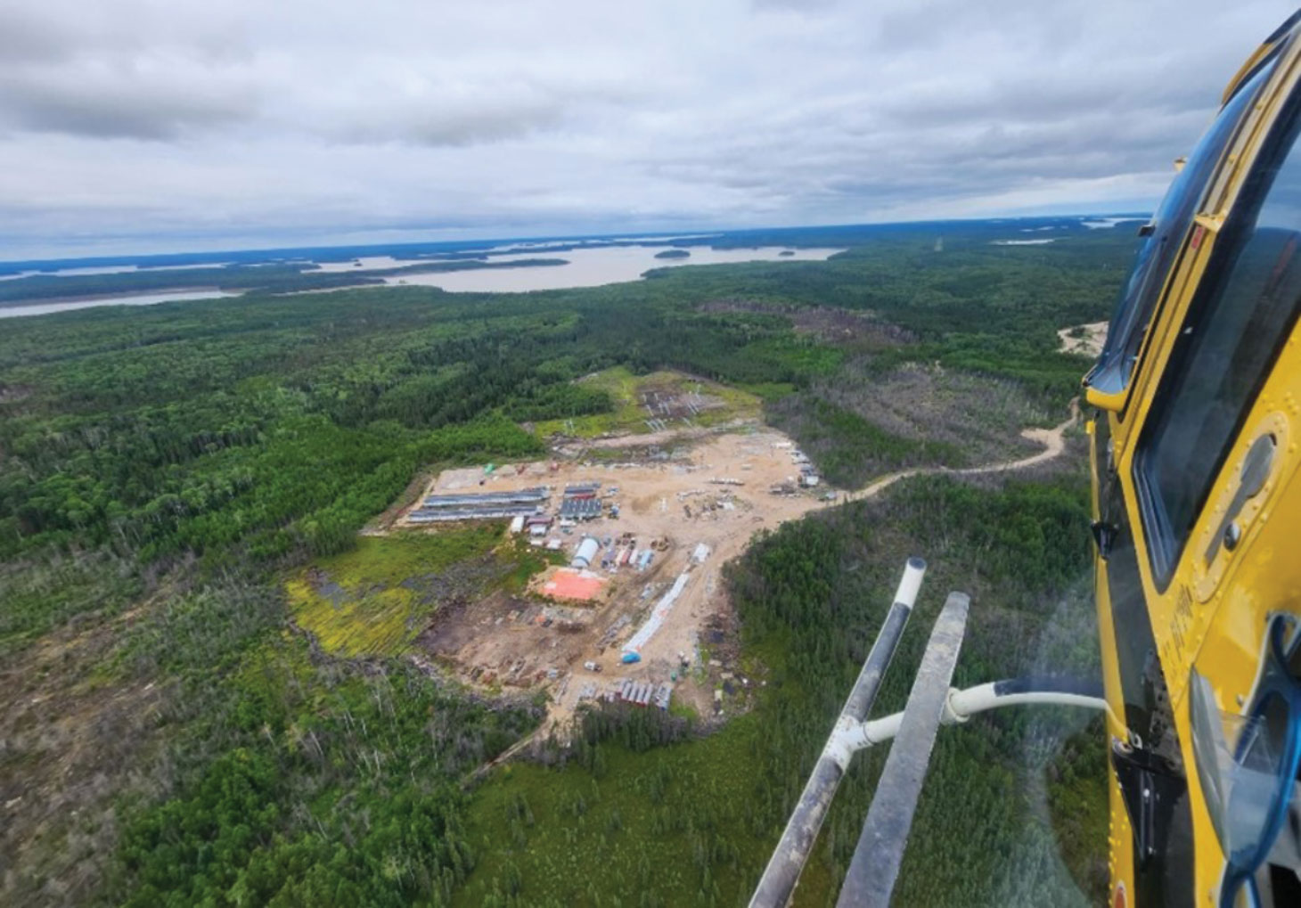 Helicopter view of staging yard near Sandy Lake