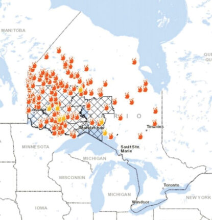 Map of active forest fires burning in July 2021