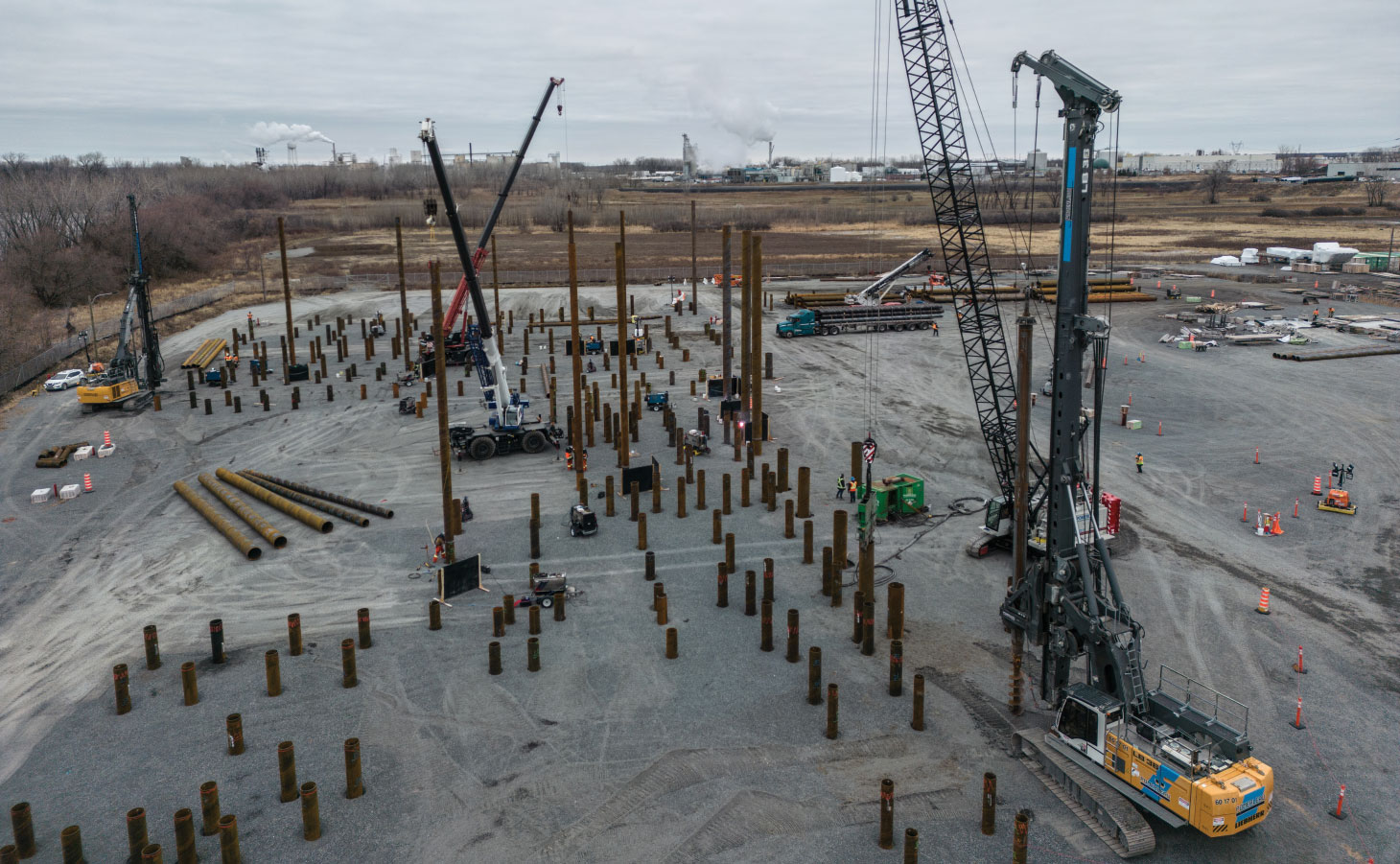 Aerial view of construction site