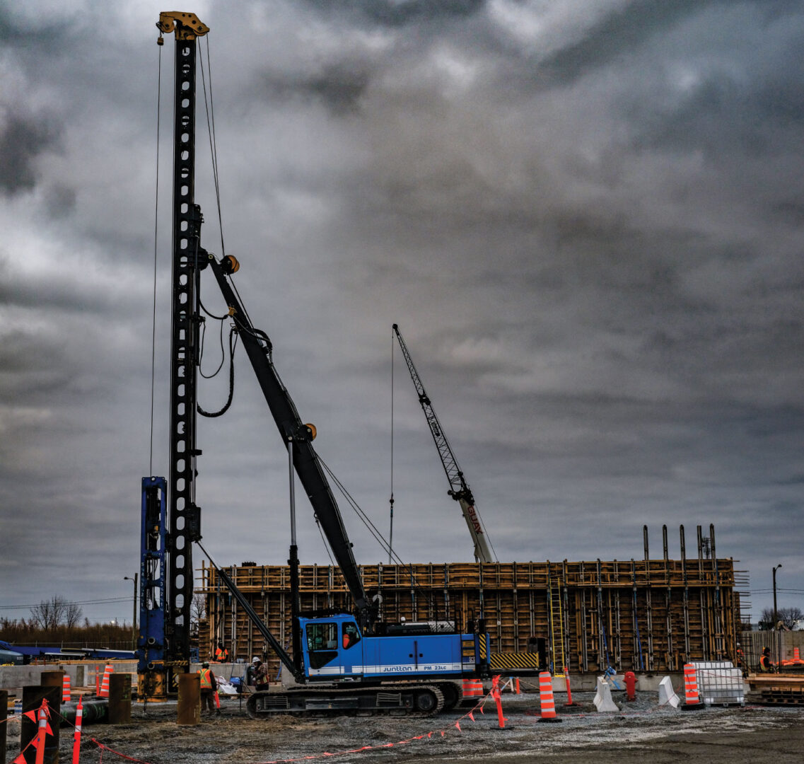 Piledriving equipment on construction site