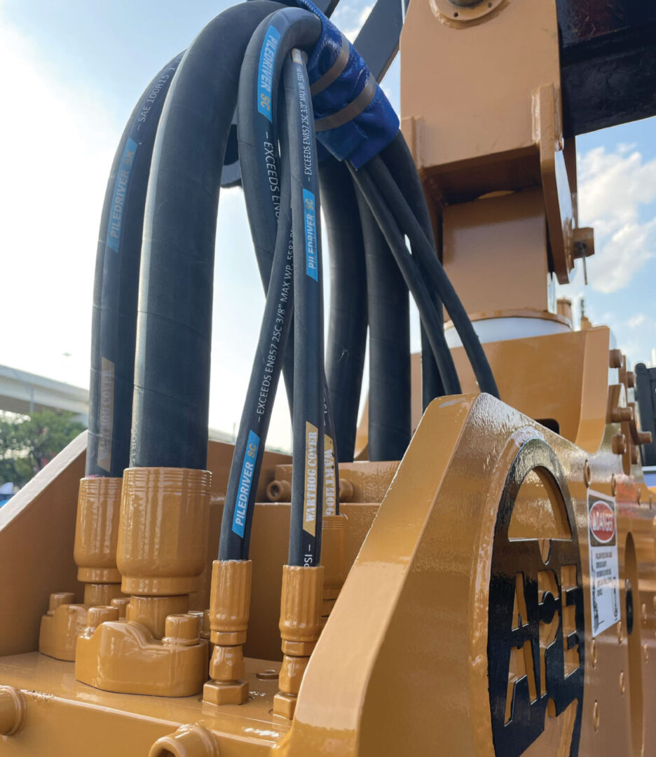 Various installed heavy duty hoses